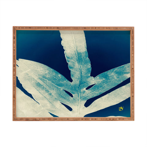 ANoelleJay Green Fern at Midnight Bright Navy Blue Rectangular Tray