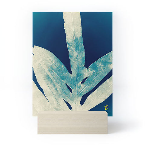 ANoelleJay Green Fern at Midnight Bright Navy Blue Mini Art Print