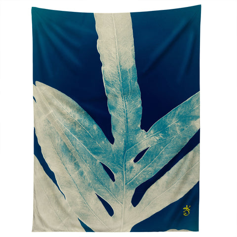 ANoelleJay Green Fern at Midnight Bright Navy Blue Tapestry