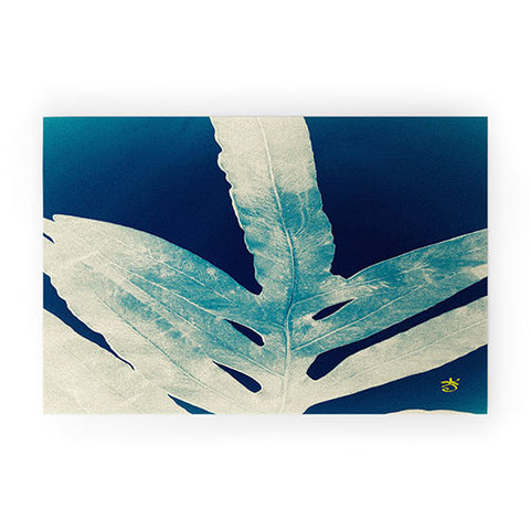 ANoelleJay Green Fern at Midnight Bright Navy Blue Welcome Mat