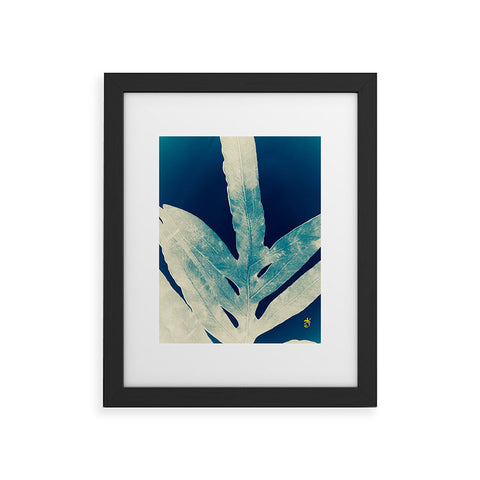 ANoelleJay Green Fern at Midnight Bright Navy Blue Framed Art Print