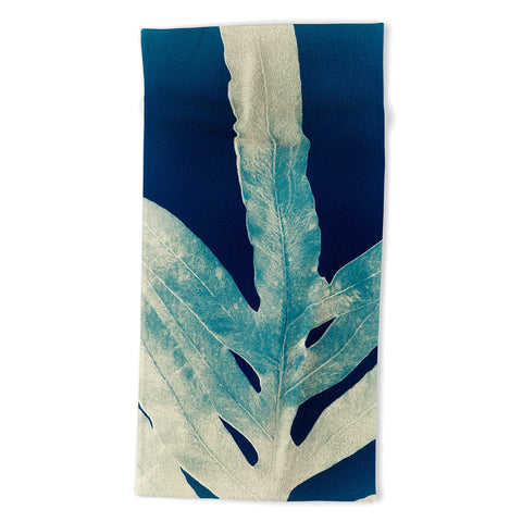 ANoelleJay Green Fern at Midnight Bright Navy Blue Beach Towel