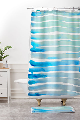 ANoelleJay New Year Blue Water Lines Shower Curtain And Mat