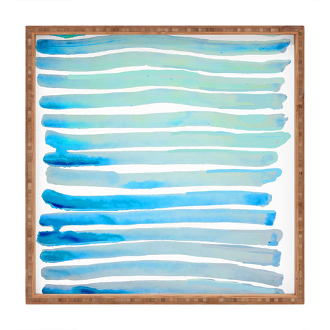 ANoelleJay New Year Blue Water Lines Square Tray