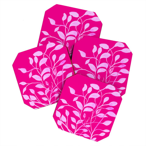 ANoelleJay Pink Leaves 1 Coaster Set