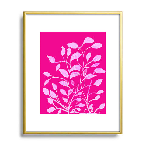 ANoelleJay Pink Leaves 1 Metal Framed Art Print
