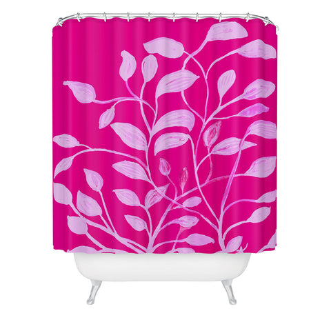 ANoelleJay Pink Leaves 1 Shower Curtain