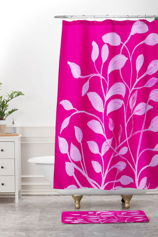 ANoelleJay Pink Leaves 1 Shower Curtain And Mat