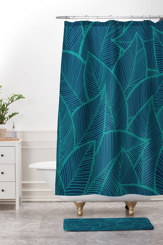 Arcturus Blue Green Leaves Shower Curtain And Mat