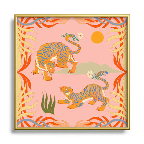 artyguava Rawring Playmates Square Metal Framed Art Print