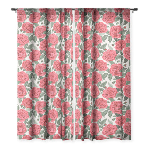Avenie A Realm Of Red Roses Sheer Window Curtain