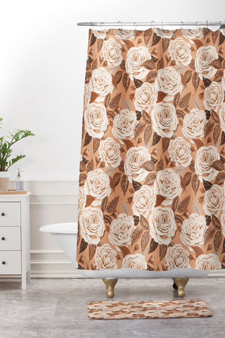 Avenie A Realm Of Roses In Terracotta Shower Curtain And Mat