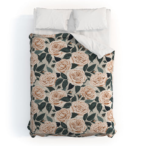 Avenie A Realm of Roses White Comforter