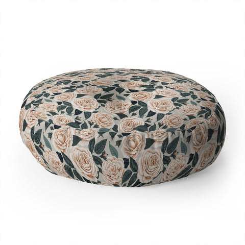 Avenie A Realm of Roses White Floor Pillow Round