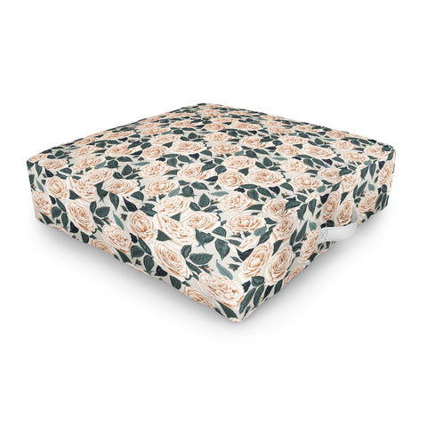 Avenie A Realm of Roses White Outdoor Floor Cushion