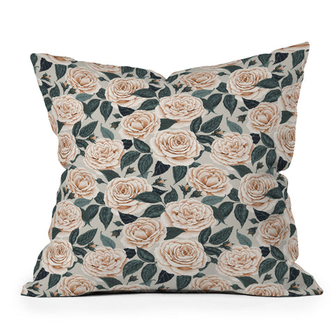 Avenie A Realm of Roses White Throw Pillow