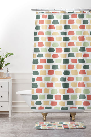 Avenie Abstract Brick Pattern Shower Curtain And Mat