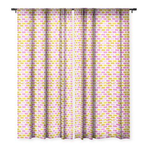Avenie Abstract Bricks Pink Sheer Window Curtain