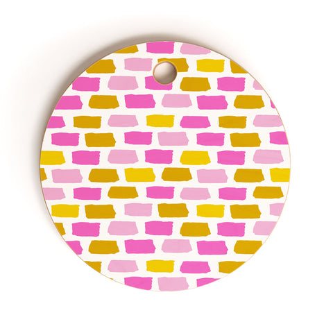 Avenie Abstract Bricks Pink Cutting Board Round