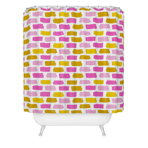 Avenie Abstract Bricks Pink Shower Curtain