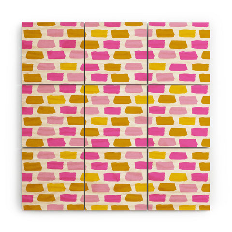 Avenie Abstract Bricks Pink Wood Wall Mural