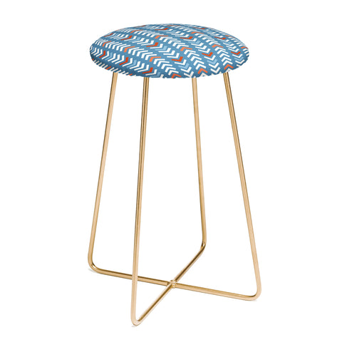Avenie Abstract Chevron Blue Counter Stool