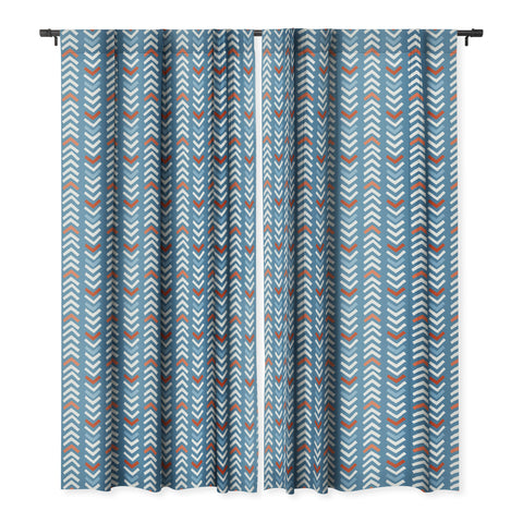Avenie Abstract Chevron Blue Blackout Window Curtain