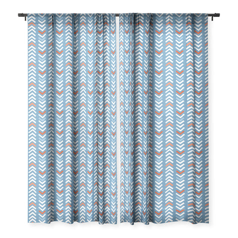 Avenie Abstract Chevron Blue Sheer Window Curtain
