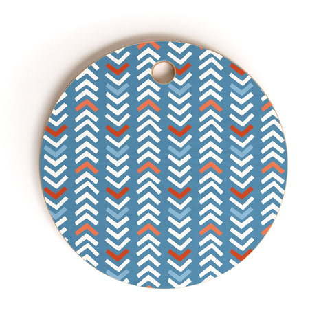 Avenie Abstract Chevron Blue Cutting Board Round