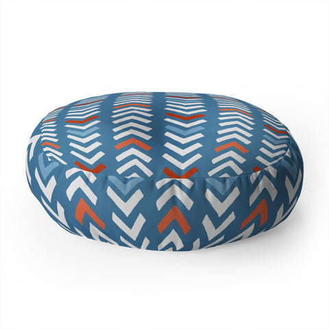Avenie Abstract Chevron Blue Floor Pillow Round