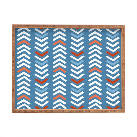 Avenie Abstract Chevron Blue Rectangular Tray
