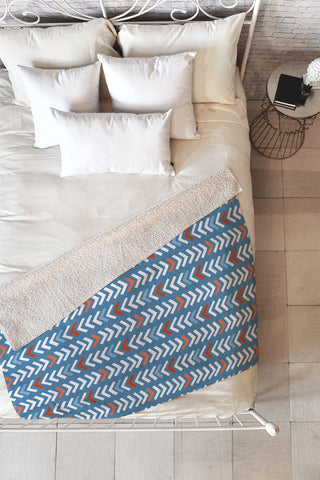 Avenie Abstract Chevron Blue Fleece Throw Blanket