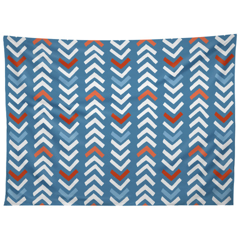 Avenie Abstract Chevron Blue Tapestry