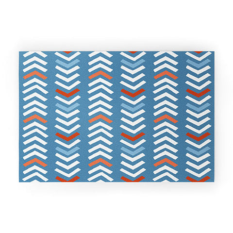 Avenie Abstract Chevron Blue Welcome Mat