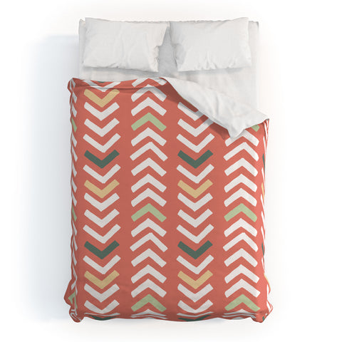 Avenie Abstract Chevron Coral Duvet Cover