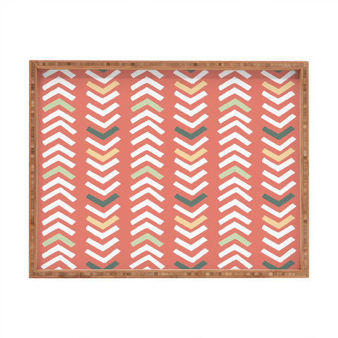 Avenie Abstract Chevron Coral Rectangular Tray