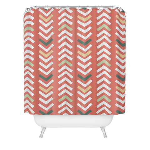 Avenie Abstract Chevron Coral Shower Curtain