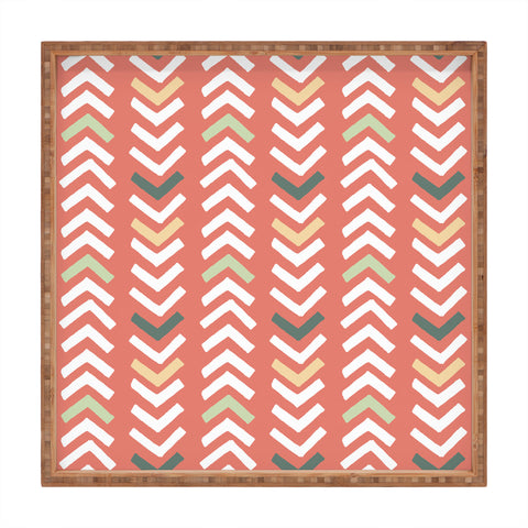 Avenie Abstract Chevron Coral Square Tray