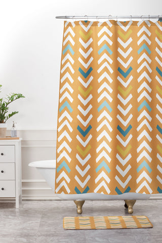 Avenie Abstract Chevron Summer Yellow Shower Curtain And Mat