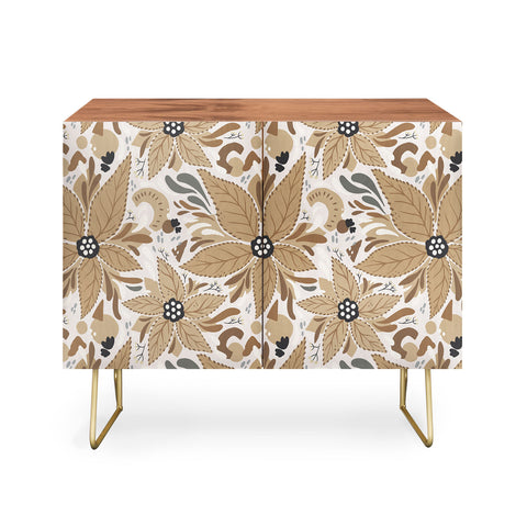 Avenie Abstract Floral Light Neutral Credenza