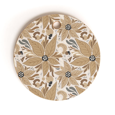Avenie Abstract Floral Light Neutral Cutting Board Round