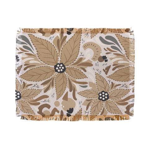 Avenie Abstract Floral Light Neutral Throw Blanket