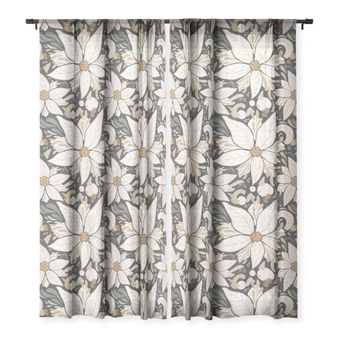 Avenie Abstract Floral Neutral Sheer Window Curtain