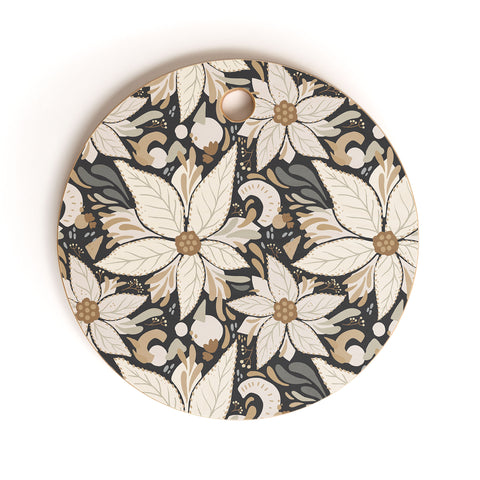 Avenie Abstract Floral Neutral Cutting Board Round