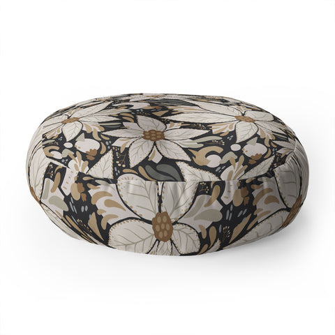 Avenie Abstract Floral Neutral Floor Pillow Round