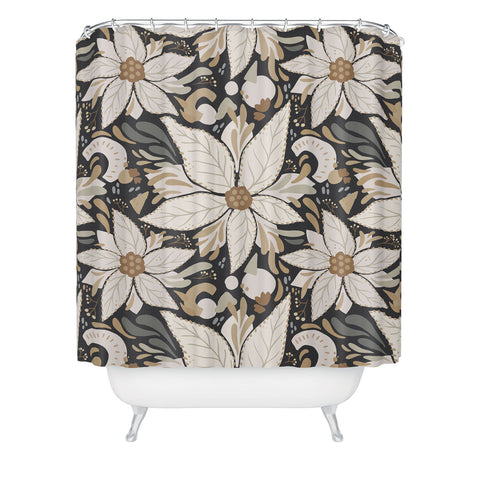 Avenie Abstract Floral Neutral Shower Curtain