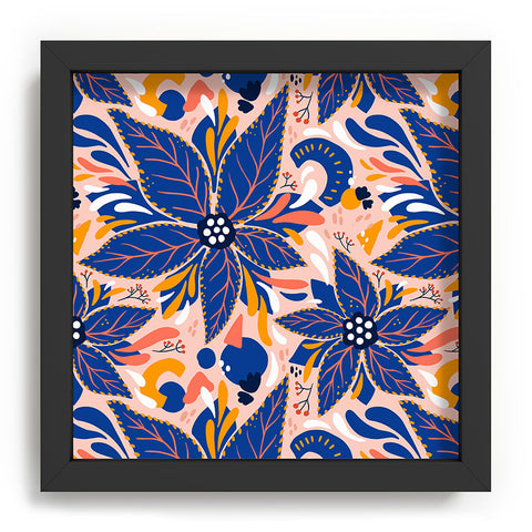 Avenie Abstract Floral Pink and Blue Recessed Framing Square