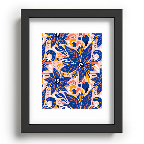 Avenie Abstract Floral Pink and Blue Recessed Framing Rectangle