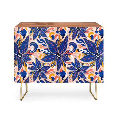 Avenie Abstract Floral Pink and Blue Credenza