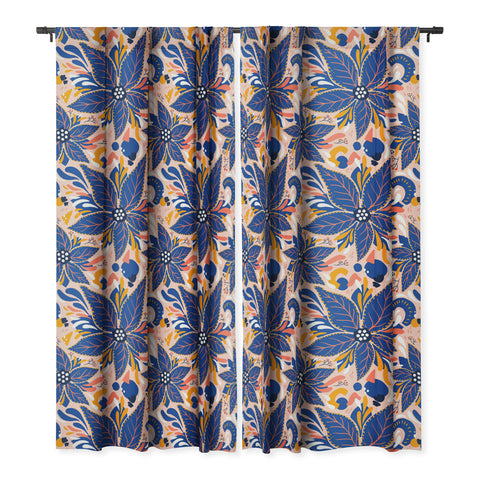 Avenie Abstract Floral Pink and Blue Blackout Window Curtain
